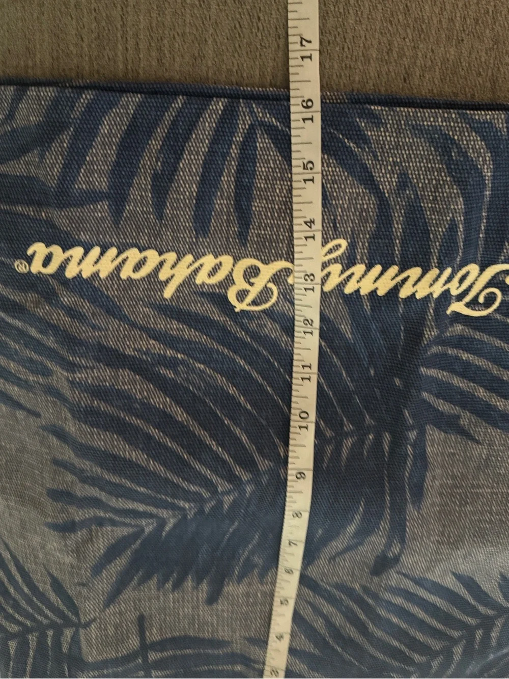 Tommy Bahama Blue Beach Leaves Palm Tote Bag Rolled Handles Beach Travel Clean